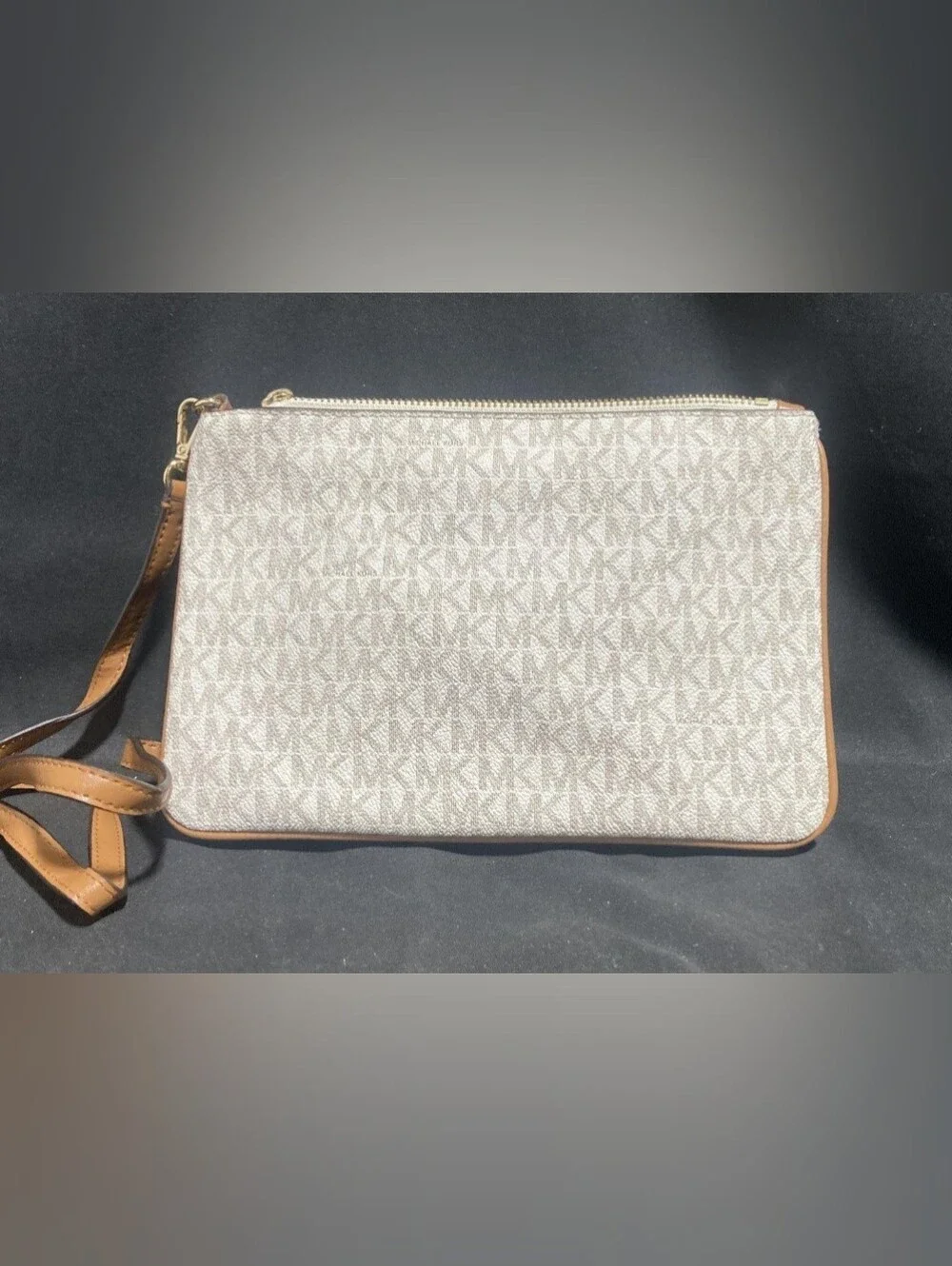 Michael Kors Cream Signature Tote with Matching Pouch and Black Cosmetic Case